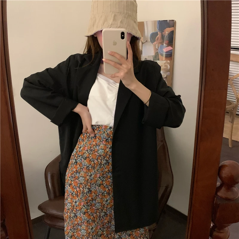 Пиджаки для женщин однотонные размера плюс S-5XL классические Свободные Базовая