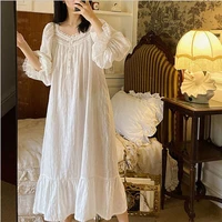 2021 princess vintage white color full sleeves nightgown women autumn pure cotton long night dress girls soft home dress new