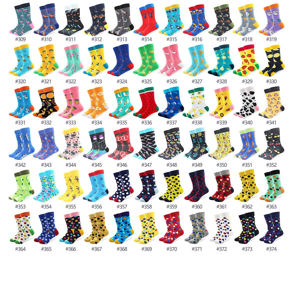 

20 Pairs/lot Creative Men's Colorful Striped Cartoon Combed Cotton Happy Socks Crew Wedding Gift Casual Crazy Funny Socks Crazy