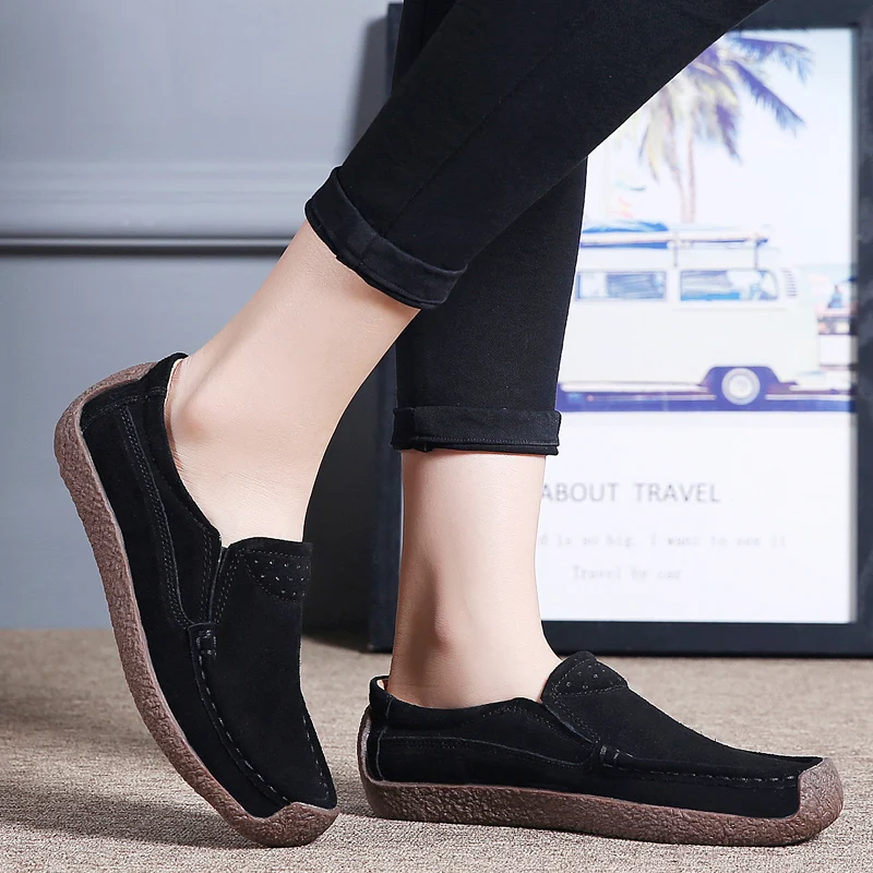 

2021 Fashion Women's Flats Breathable Leather Shoes Ladies Slip-on Soft Loafers Flat Shoes High Quality Walking Flats Female New