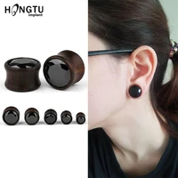 1pair black zircon wood plug tunnels flexible thin ear earring piercing flesh gauge expander stretchers punk body jewelry 8 16mm
