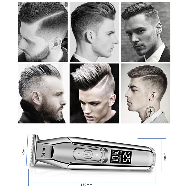 

Kemei Electric Hair Trimmer with LCD Display USB Rechargeable Hair Clipper Professional Barber Cutter Machine split end trimmer