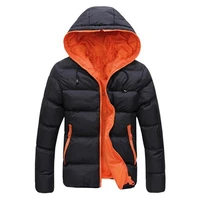 winter men cotton coats casual hooded parka fashion loose color matching slim fit coat thick warm zipper jacket