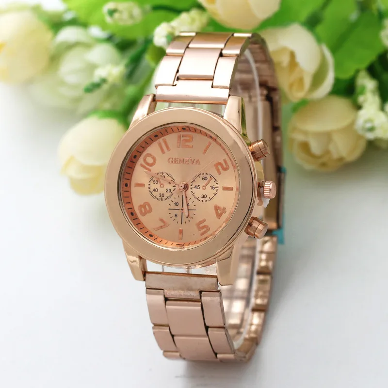 New brand Geneva ladies quartz watch high quality stainless steel Geneva ladies watch rose gold watch Relogio Femme fast shippin