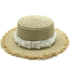 Шляпка Соломенная женская с плоской подошвой, дышащая пляжная шляпа от солнца, с жемчугом, роскошная, летняя, весенняя