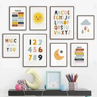 nursery decor cartoon wall art alphabet number week months form sun moon canvas painting nordic home decor posters and prints