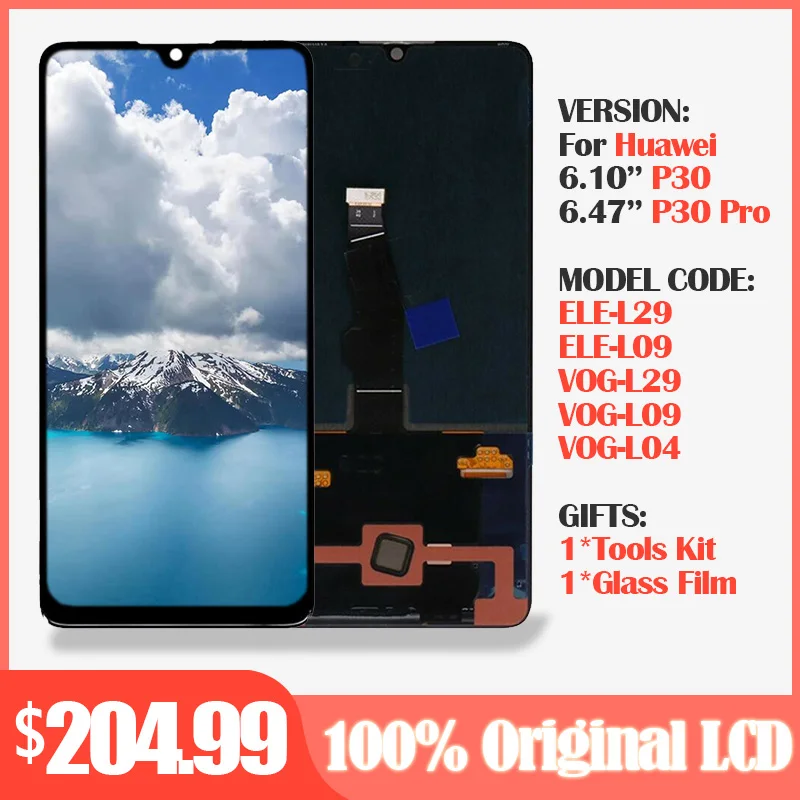 Оригинальный ЖК дисплей для Huawei P30 с тачскрином Pro L09 L29 сенсорный экран сменный L30