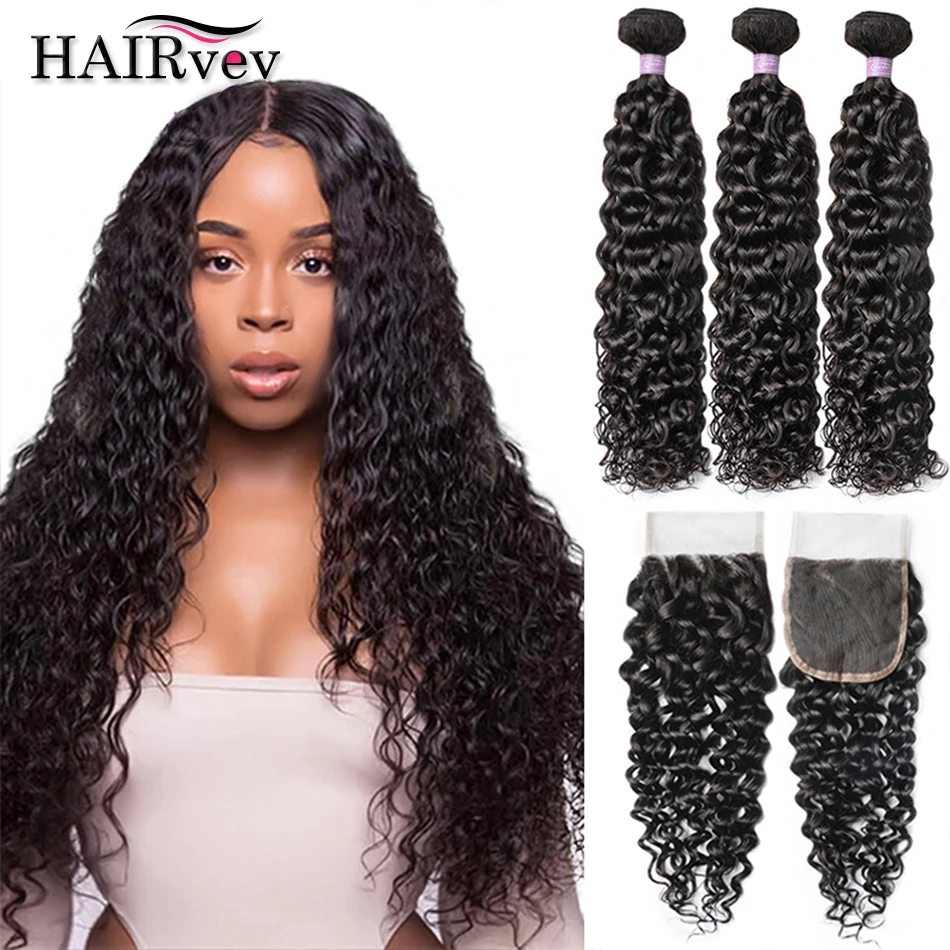 

Water Wave 3 Bundles With Closure Sale Pre Plucked Indian Remy Hair Bundle Deals With HD Transparent Lace Closure Hair Bundle