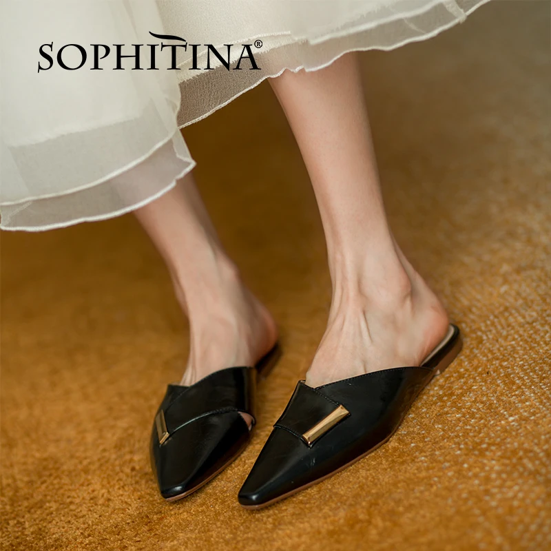 

SOPHITINA Women Shoes Sandals Summer Mules Flat Metal Decoration Comfortable Dressing New Casual Pointed Toe Daily 2021 FO520