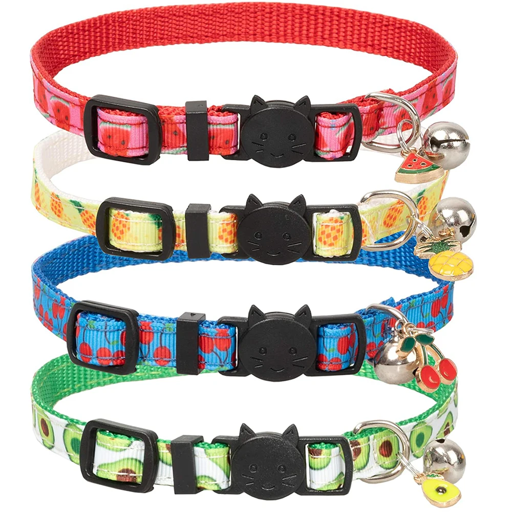 

Ошейник для кошки с колокольчиками, регулируемый безопасный воротник с кулоном в виде ананаса, арбуза и авокадо для домашних животных