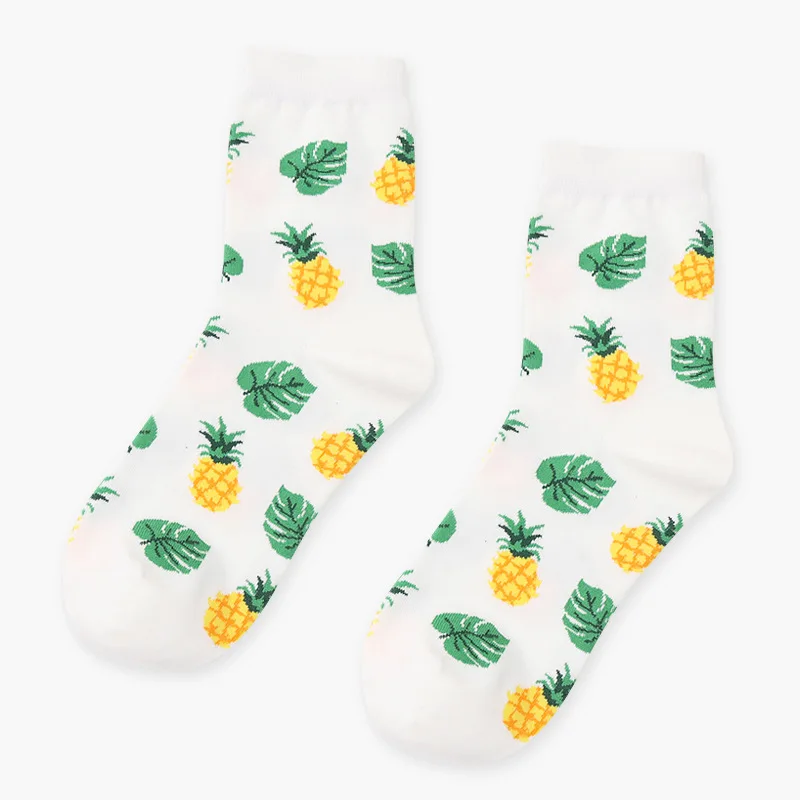 White Pineapple Summer Korean Happy Fruits Socks Lemon Avocado Pineapple Cherry Blueberry Orange Gardenias Banana Leaves Printed Unisex sox - Цвет: White Pineapple