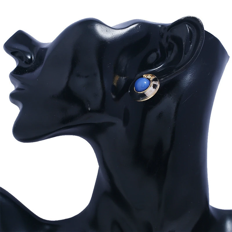 

Classic Blue Acrylic Gem Stud Earrings For Women Gold Color Charm Vintage Round Earrings Piercing Ear Nail Fashion Jewelry