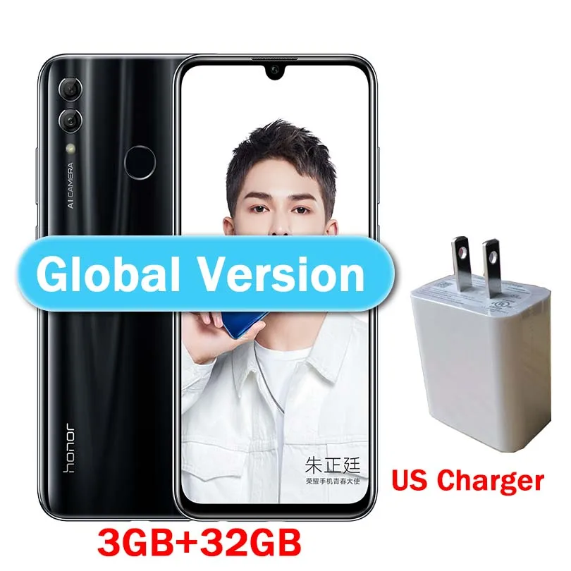 Global 3G 32GB Black Honor 10 Lite, 4G, мобильный телефон, Android 9,0, 6,21 дюйма, FHD, 2340X1080, двойной шрифт, задняя камера 24 МП, AI камера, отпечаток пальца, 710, Восьмиядерный - Цвет: Global 3G 32GB Black
