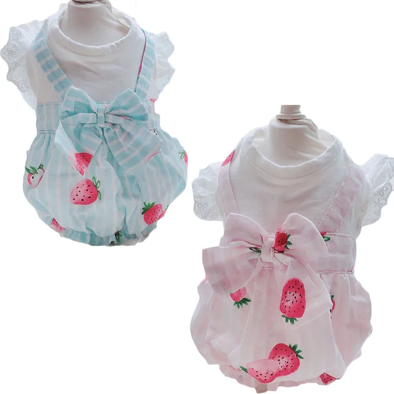 С изображением клубники для домашних животных Одежда полоски бутон собаки кошки