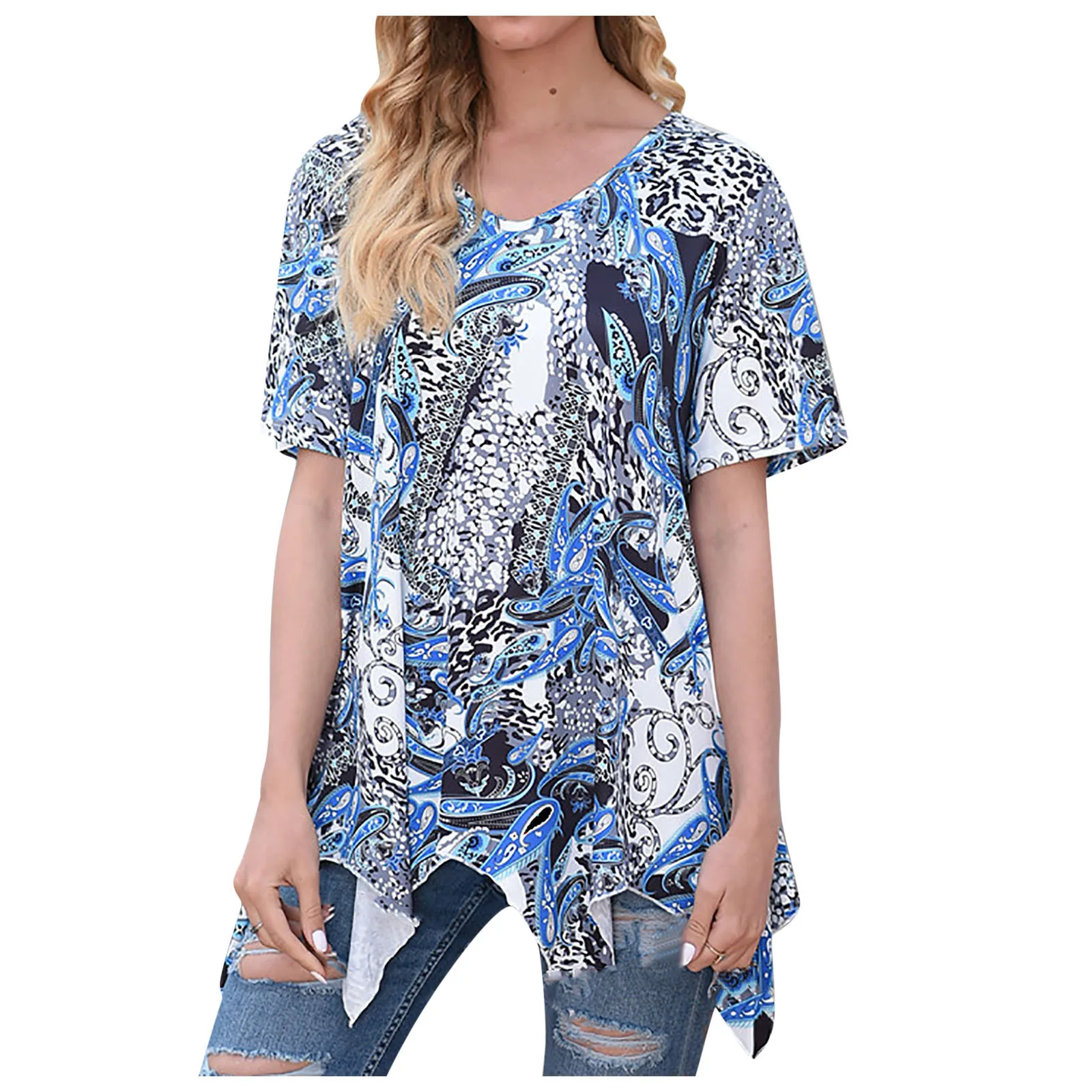 

Vintage Purple Print Blouse For Women Girls Summer Loose Plus Size Tee Tops Female Blusas Women's Tunics