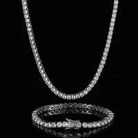 3mm cubic zircon tennis chain set 16 24 inch necklace7 9 inch bracelet by rhodiumgold plating high quality hip hop jewelry