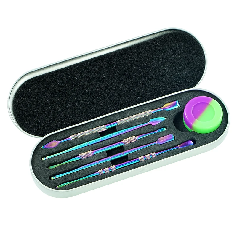 

5pcs/Set Dabber Wax Carving Stainless Steel Tool Multifunctional Titanium Nail Spoon+5ml Silicone Container Smoking Accessories