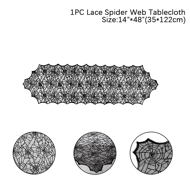 

Black Lace Spider Web Tablecloth Halloween Party Decoration Rectangle Fireplace Mantel Scarf Event Party Decoration Supplies