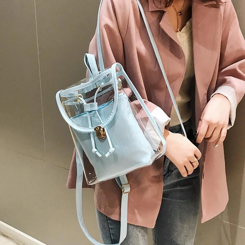 

Women Backpack Transparent Waterproof PVC Bag Female Fashion College Students Transparent Bag Femme Backpacks School Bag