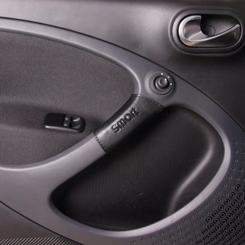 Автомобильная накладка на внутреннюю дверную ручку для Mercedes new Smart Fortwo 453 из искусственной кожи, украшение для защиты дверей, автомобильные аксессуары