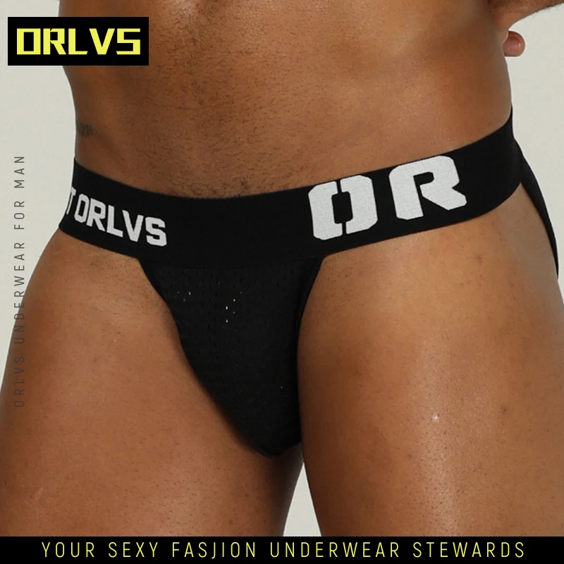 

ORLVS Men Underwear Jockstrap Sexy Tanga Hombre Mesh Thong Men String Homme Cotton Soft Sissy Panties Lingerie OR208