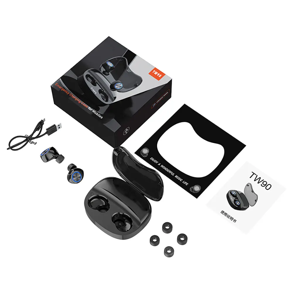 

TW90 Wireless Bluetooth Headphones TWS Waterproof Sports Headset V5.0 Music Stereo Earphones LED Display Touch Control