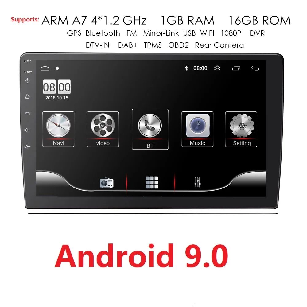 9/10. 1 дюймов Android 9,0 gps навигация Авторадио Мультимедиа dvd-плеер Bluetooth wifi MirrorLink OBD2 Универсальный 2Din Автомагнитола