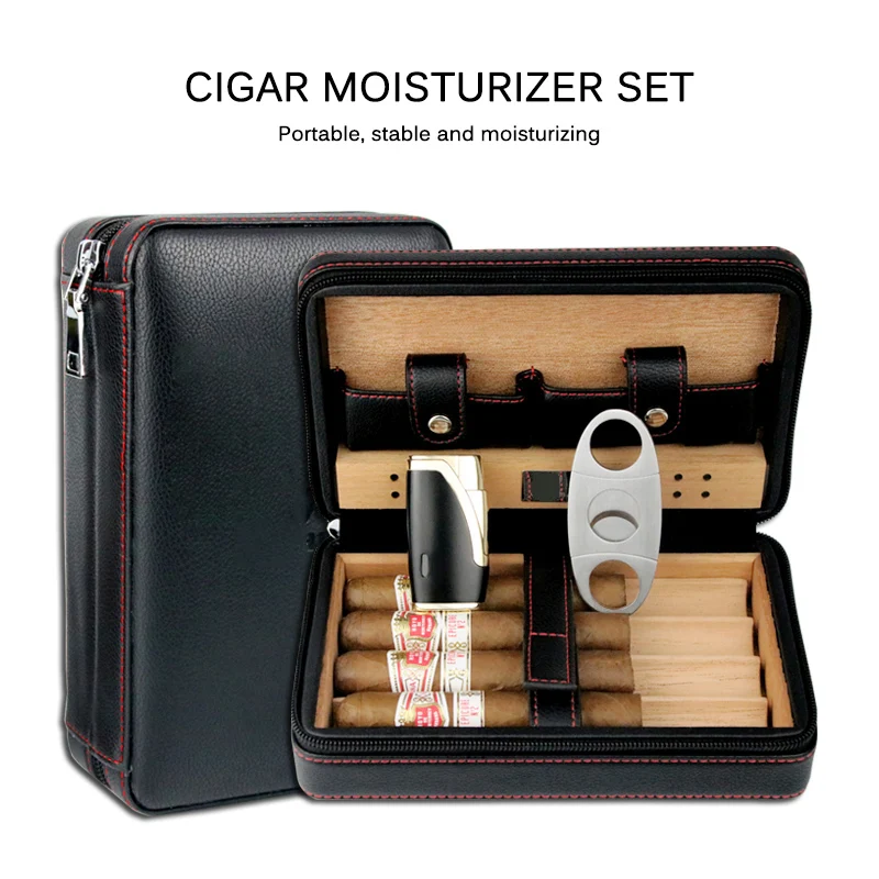 Коробка для сигар Humidor чехол кожа кедровое дерево коробка с увлажнителем набор