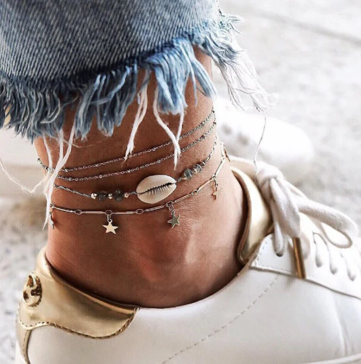 Богемные звезды оболочки лодыжки браслет на ногу ювелирные изделия простой для