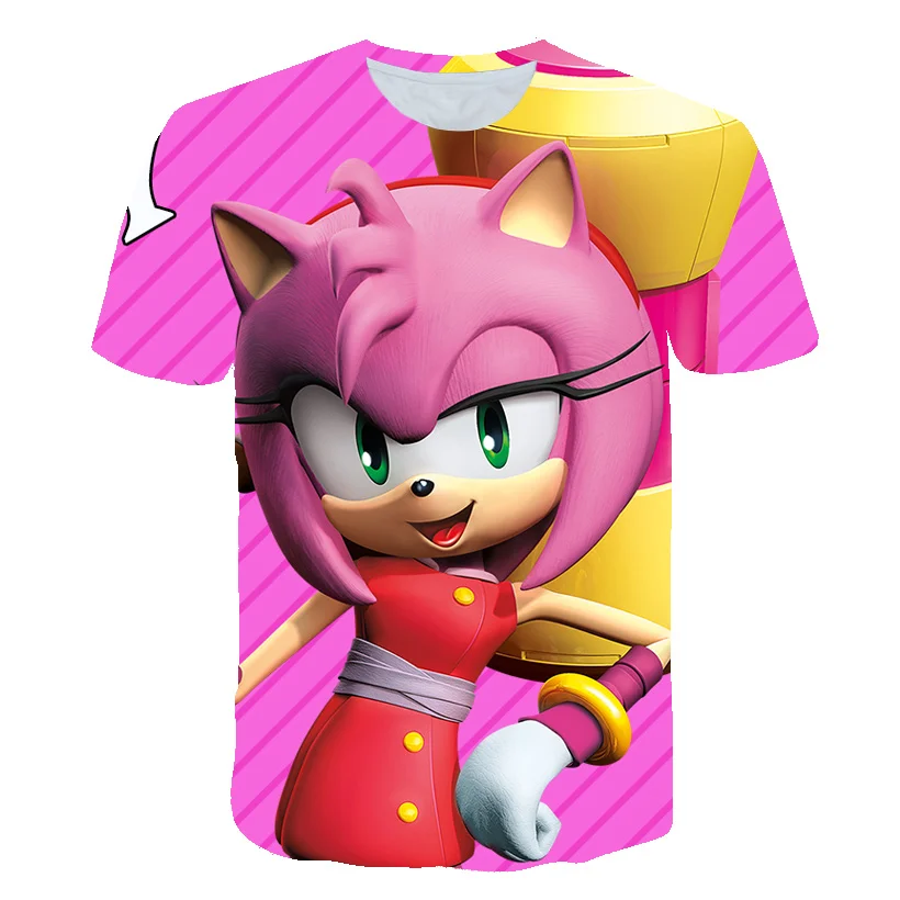 

Cute children's clothes sonic pink yellow T-shirt fun T-shirt children cartoon T-shirt girl clothing top