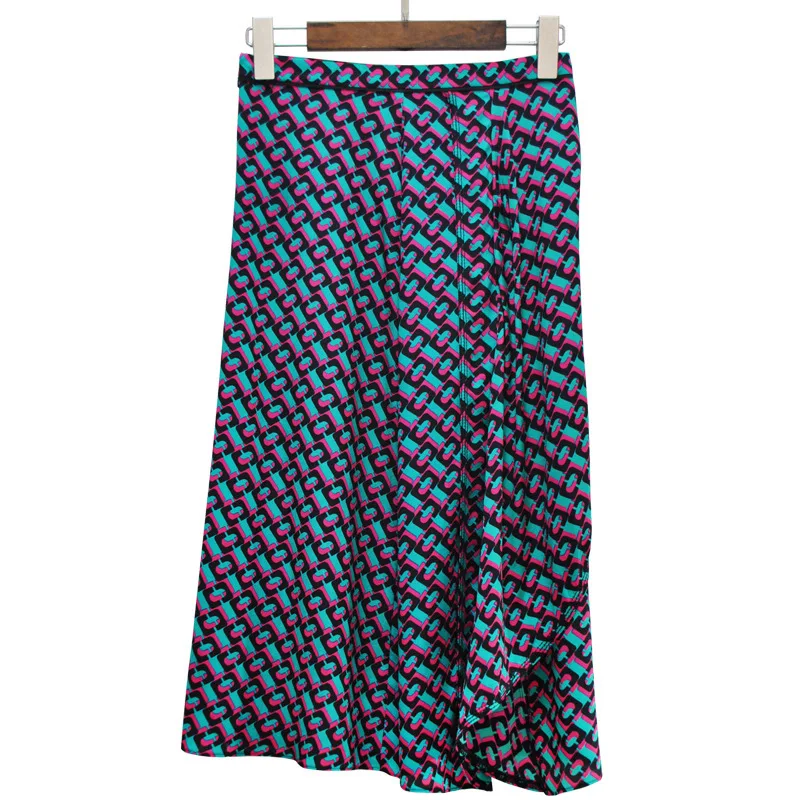 

Women skirts navy blue flower silk crepe irregular 2020 summer Vintage sexy Long beach Skirt fashion Elegant