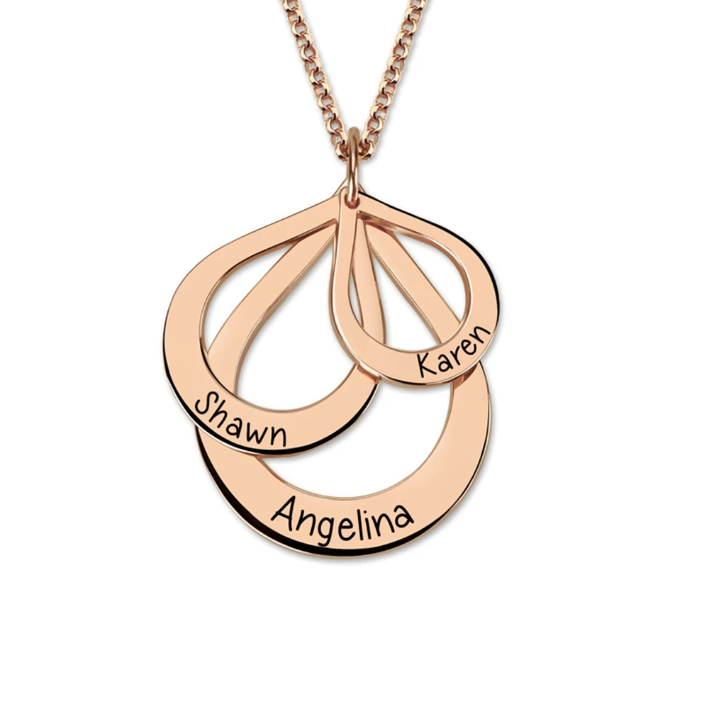 

Uonney Wholesale Custom Factory Manufacture Unique Jewelry Engraved 3 Names Drop Shaped Necklace For Women Valentines Gift