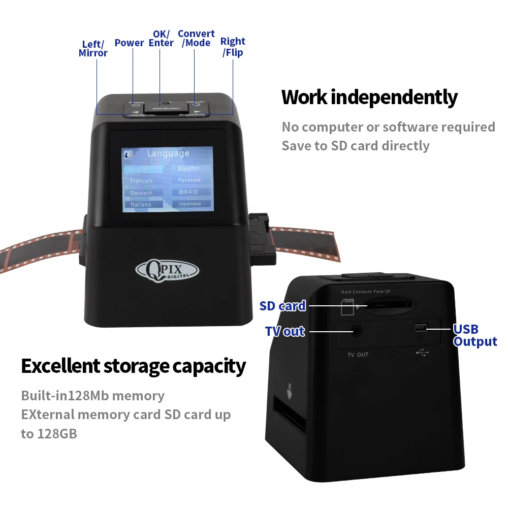 Портативный сканер для фотопленки 16 МП 35 мм просмотра негативов и слайдов USB MSDC