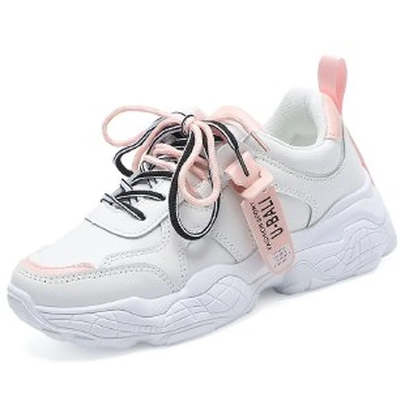 

Lace-Up Leather Women Breathable Chunky Shoes Spring Summer Women's Sports Shoes Fashion Women's Sneakers 2021