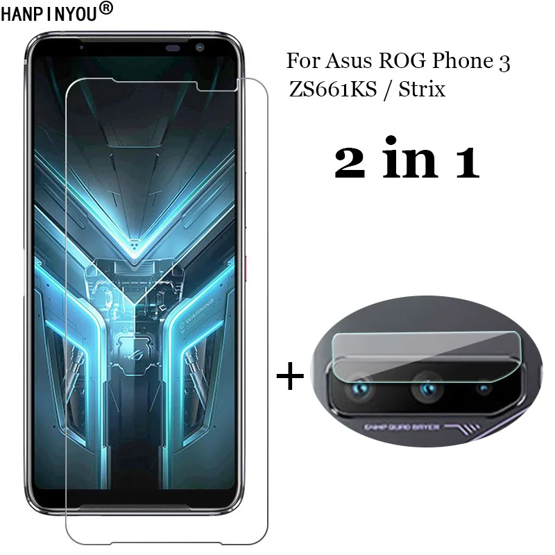 2 в 1 закалённое стекло с округлыми рамками Asus ROG Phone 3 ZS661KS / Strix Камера объектив