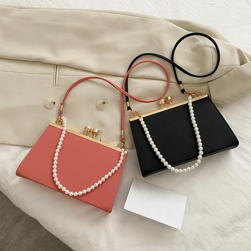 

Pearl Women's Shoulder Bag Fashion PU Leather Elegant Messenger Bag Luxury Handbag Casual Small Square Bag
