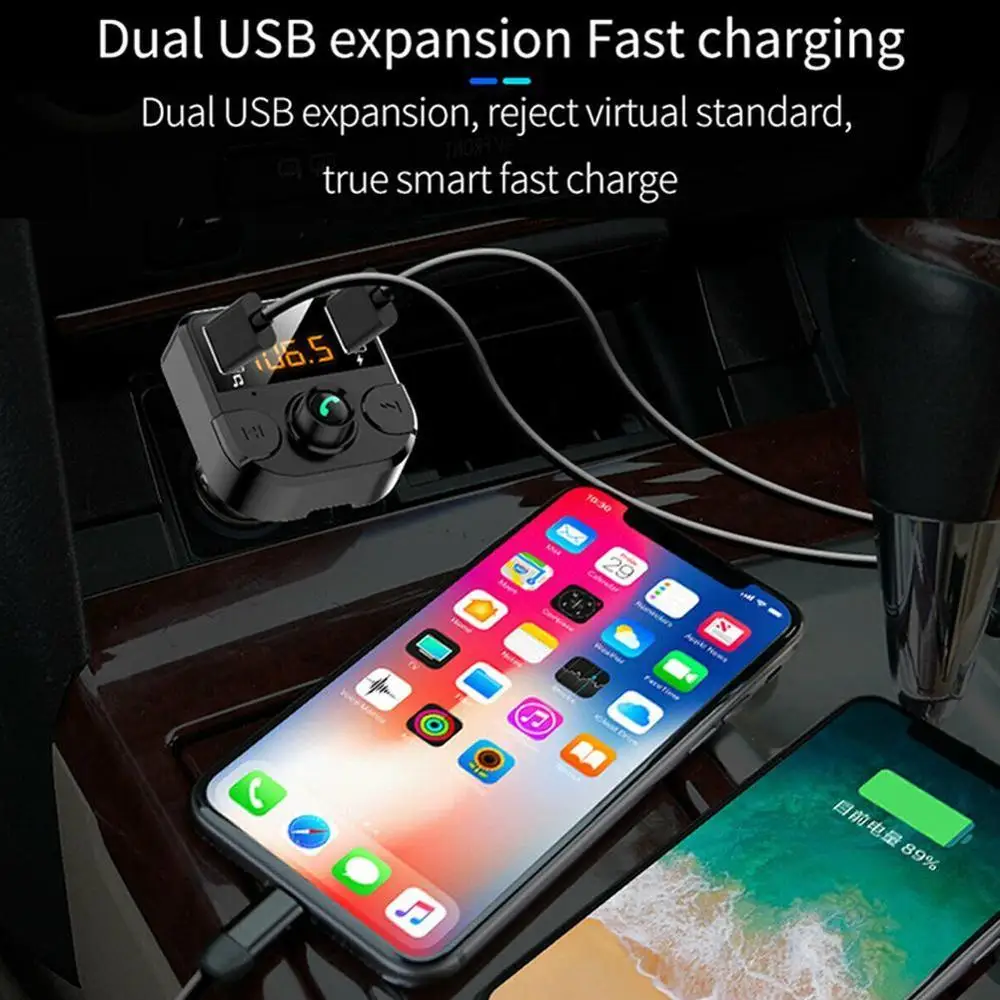 Автомобильное зарядное устройство с двумя USB-портами FM-трансмиттером Bluetooth