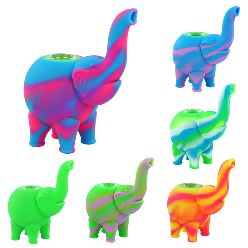 

Силиконовая курительная трубка со стеклянной чашей, рисунок слона, трава, табак, аксессуары, портативная разноцветная