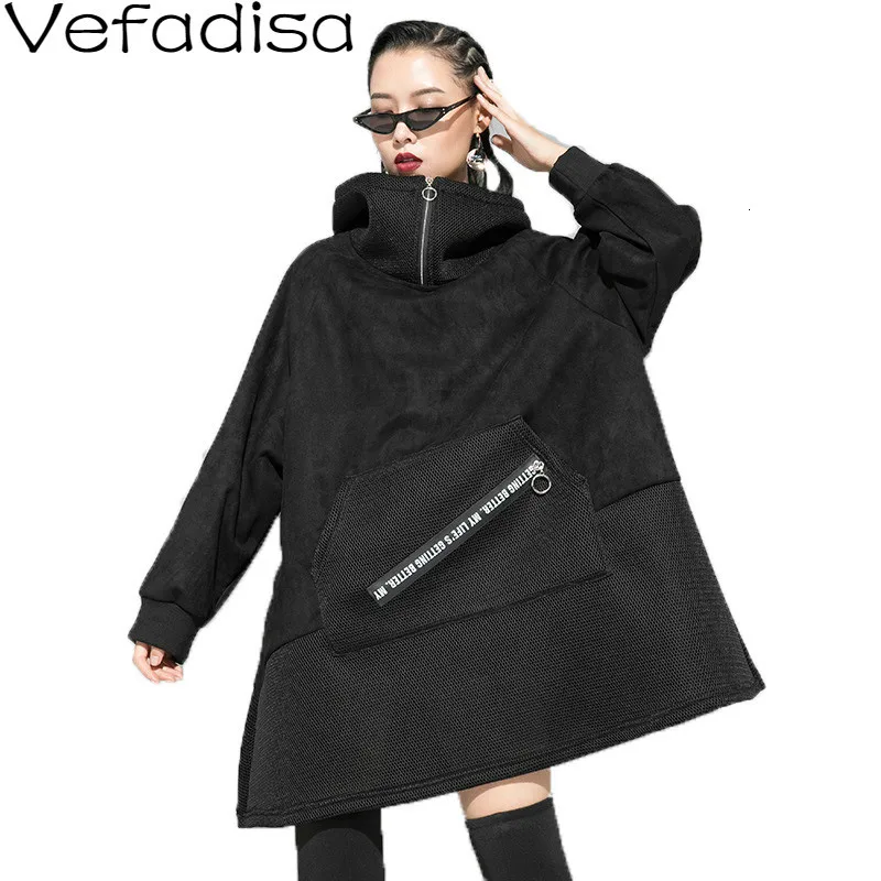 Vefadisa Лоскутная Женская толстовка с капюшоном 2019 зимние пуловеры Толстая черная