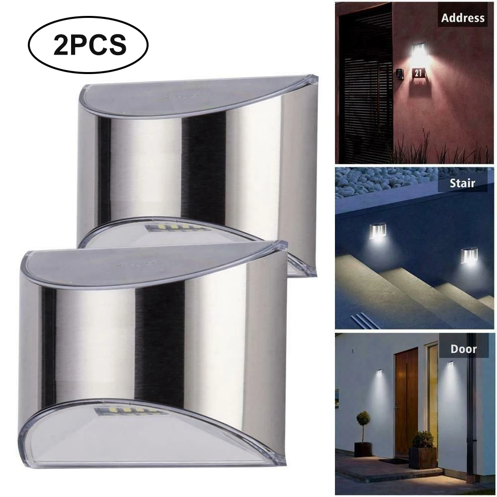 

Комплект из 2 предметов, на открытом воздухе Нержавеющая сталь стенная солнечна лампа Водонепроницаемый 4 светодиодов Двор садовый светиль...