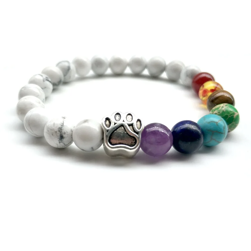 Цвет собачья лапа натуральный камень 7 Чакра 8 мм белый/черный бусины браслеты
