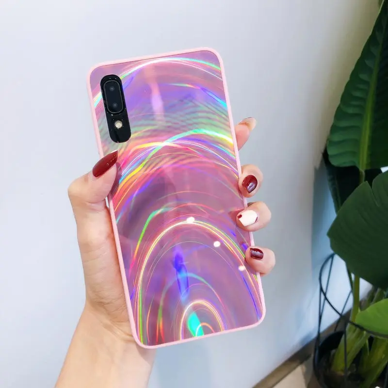 Лазерный цветной градиентный чехол из закаленного стекла для samsung a50, глянцевый силиконовый чехол a50 70 30 S8 S9 S10 Plus Note 8 9 Note 10 Pro