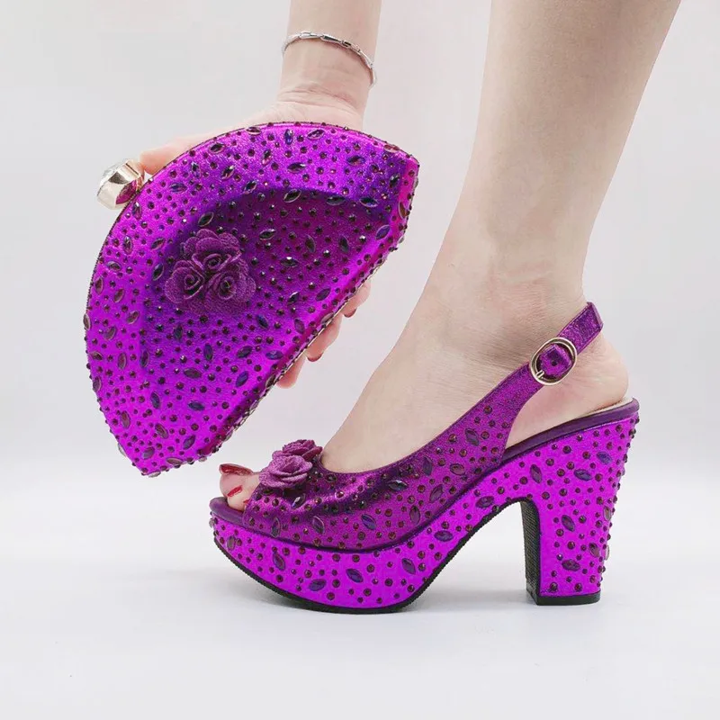 

Doershow/комплект из туфель и сумочки в африканском стиле фиолетового цвета; Лидер продаж; Женский итальянский комплект из обуви и сумки; Вечерние свадебные туфли! SKV1-9
