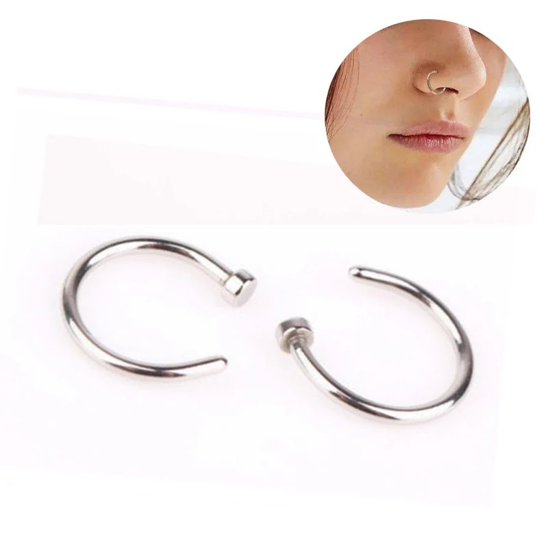 6mm silver 6/8/10 мм 1 шт., небольшие кольцевые Титан Сталь поддельные хирургические Сталь открытый нос кольцо C тонкий гвоздик для пирсинга, простые, Вьетнамки, сексуальный - Окраска металла: 6mm silver