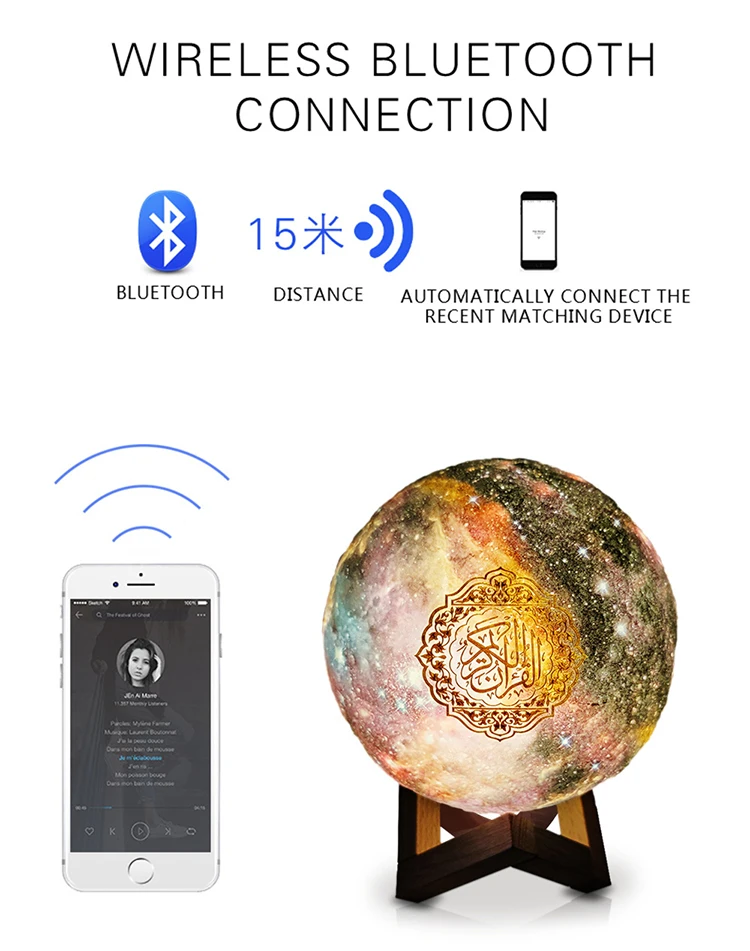 Moon лампа Коран Bluetooth колонки росписью Звездная ночь светильник луна 3D сенсорный