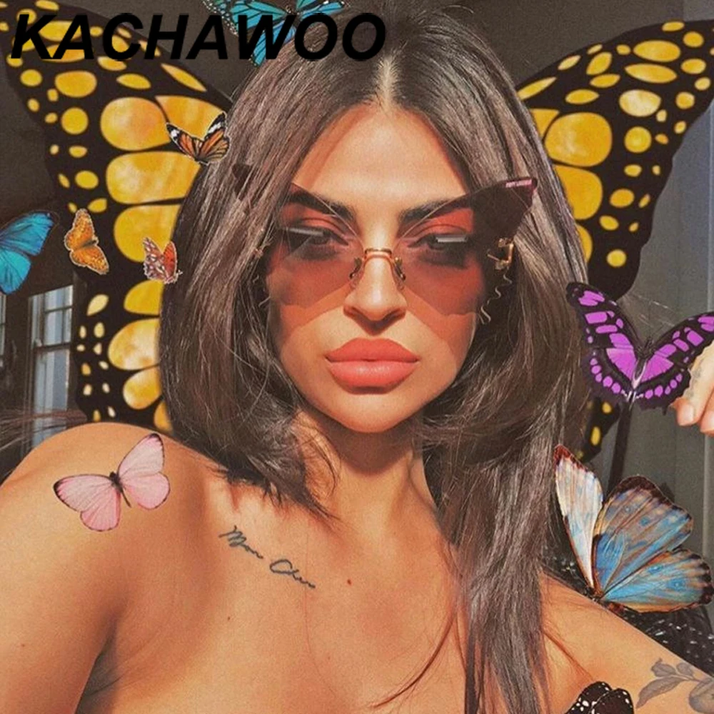 

Kachawoo fashion sunglasses women butterfly shape blue purple rimless sun glasses for ladies gradient lens party gift female
