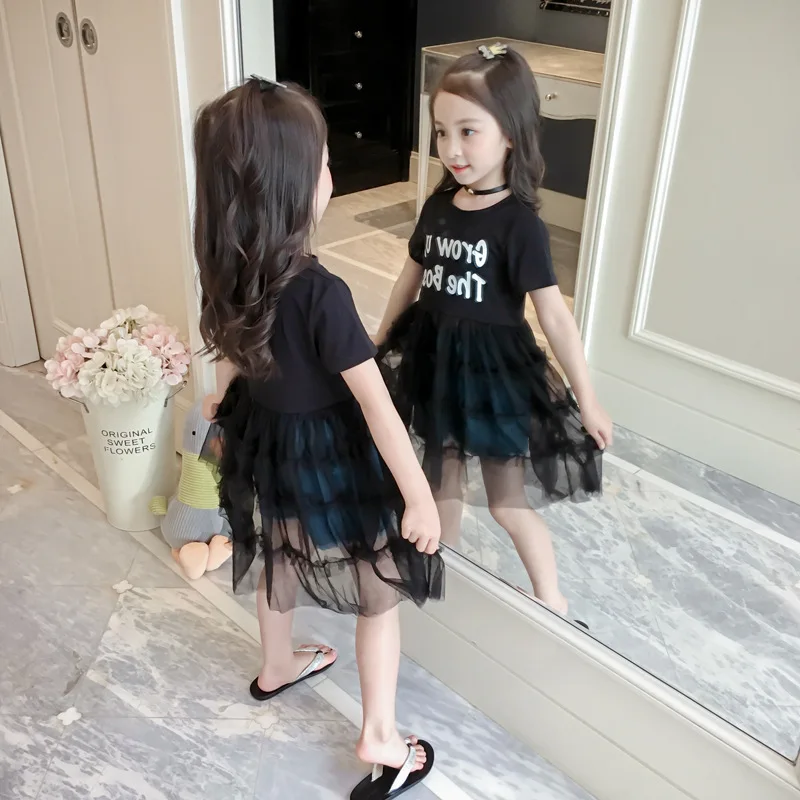 

New Summer Casual Girls Sundress Letters Pattern Short Sleeve Dress