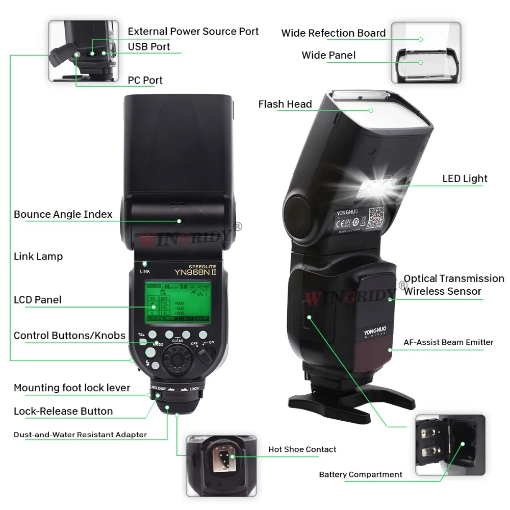 YONGNUO YN968N II Вспышка Speedlite для Canon Nikon DSLR Совместимость с YN622N YN560 Беспроводной ttl Speedlite 1/8000 светодиодный светильник