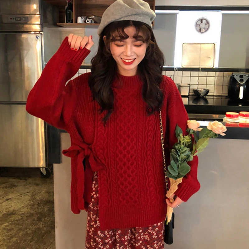 Рождественский красный свитер женский осенне-зимний новый свободный утепленный
