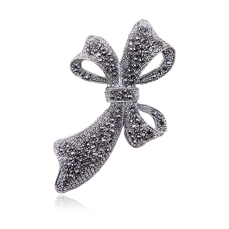 Женские брошки форма банта пистолет черный горный хрусталь металл дамы одёжная